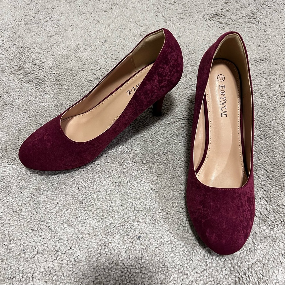 Burgundy Round Toe Heels